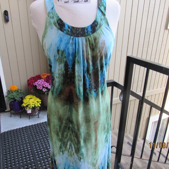 #427  NEW WOMAN'S LONG BLUE/GREEN SUMMER DRESS BY DOTS  (SIZE 16) - Picture 2 of 3